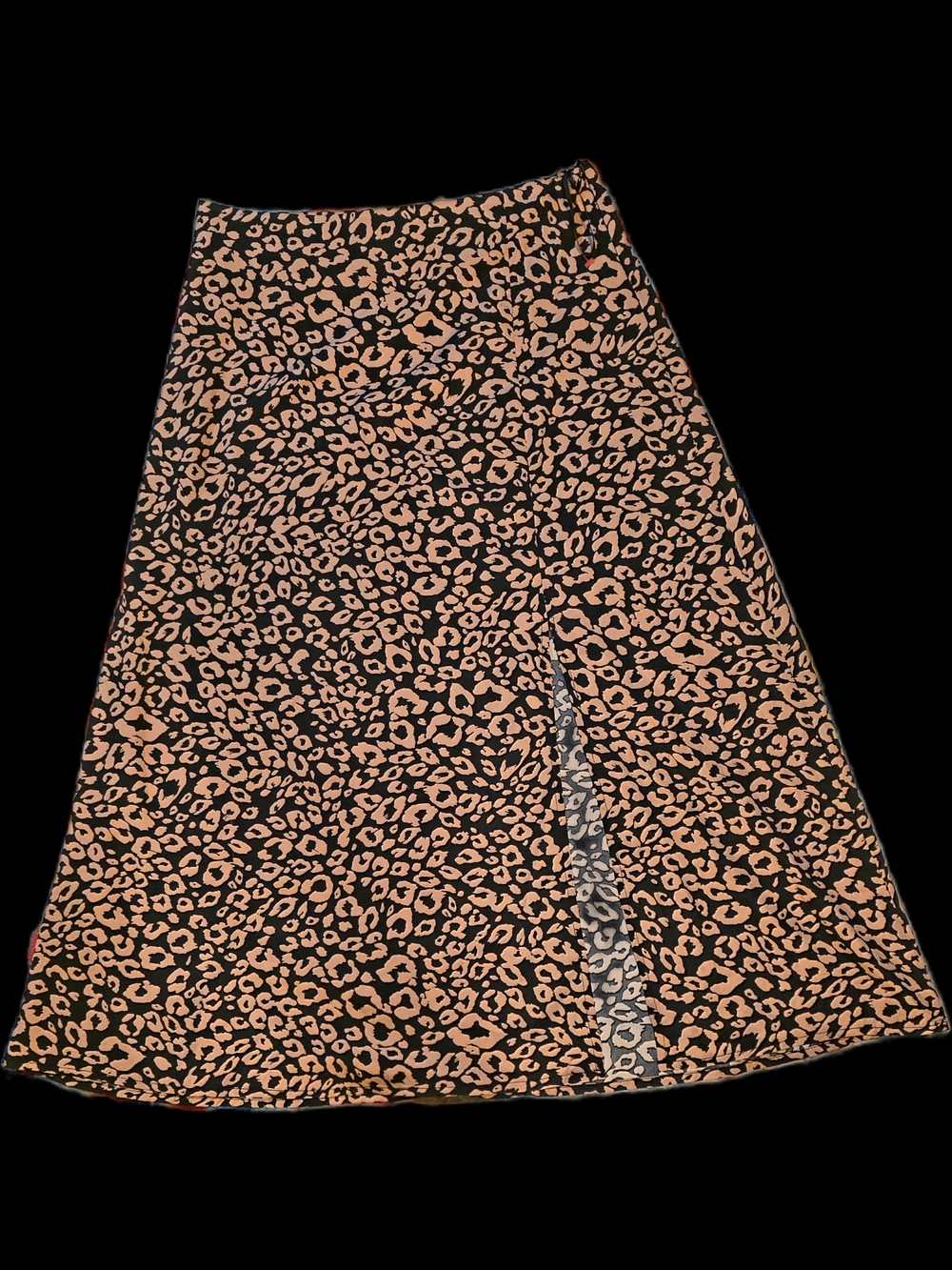 SHEIN Black & Peach Leopard A-Line Skirt with Front Slit